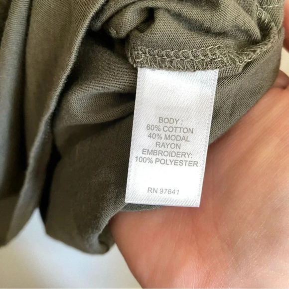 J. Jill Olive Embroidered 3/4 Length Sleeve Top Size Large Petite - Picture 5 of 5